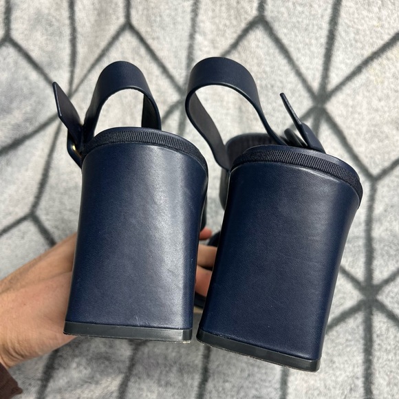 Tory Burch Navy Women's Delaney Embellished Leather Block Heel Sandals - Picture 11 of 16